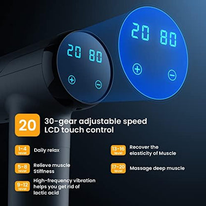 Premium Muscle Massage Gun - 2023 Deep Tissue Massager with 20 Speeds & 8 Massage Heads