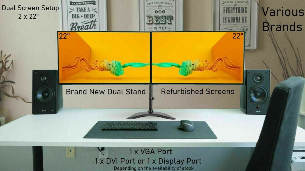 HD Çift Monitör Ekranı Kurulum Paketi 44" 2 x 22" Yeni ikili Stand HDMI DVI 