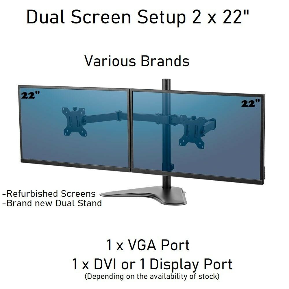 HD Dual Monitor Screen Setup Bundle 44" 2 x 22" New dual Stand HDMI DVI