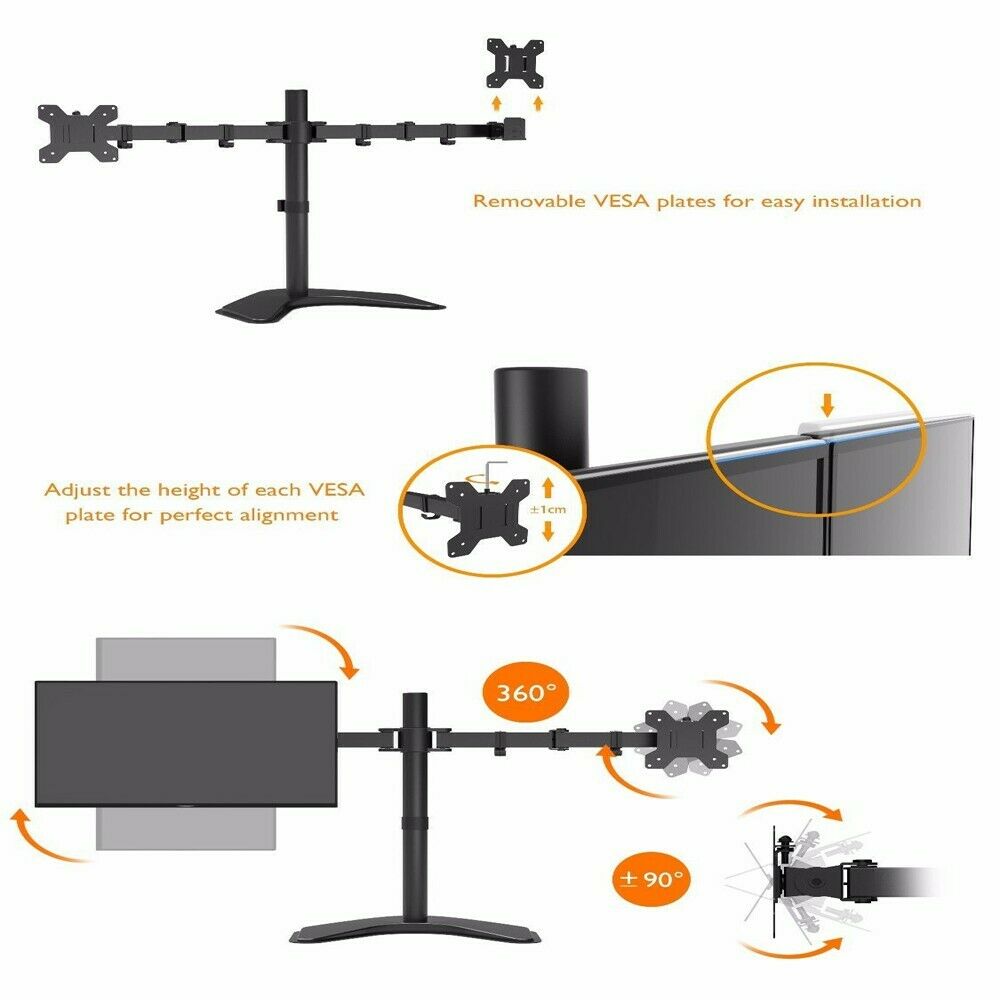 مانیتور دوگانه 2 × 22 اینچ صفحه نمایش دوگانه دفتر خانگی مجموعه مانیتور دوتایی با پایه.