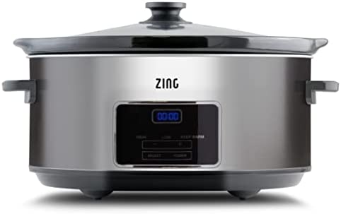 [New] ZingCook 6-Quart Digital Programmable Slow Cooker with Timer – Small Kitchen Appliance for Family Dinners – Serves 6+ People – Heat Settings: Keep Warm, Low and High