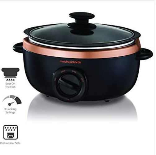 Morphy Richards Sear and Stew Slow Cooker 460016 Black and Rose Gold