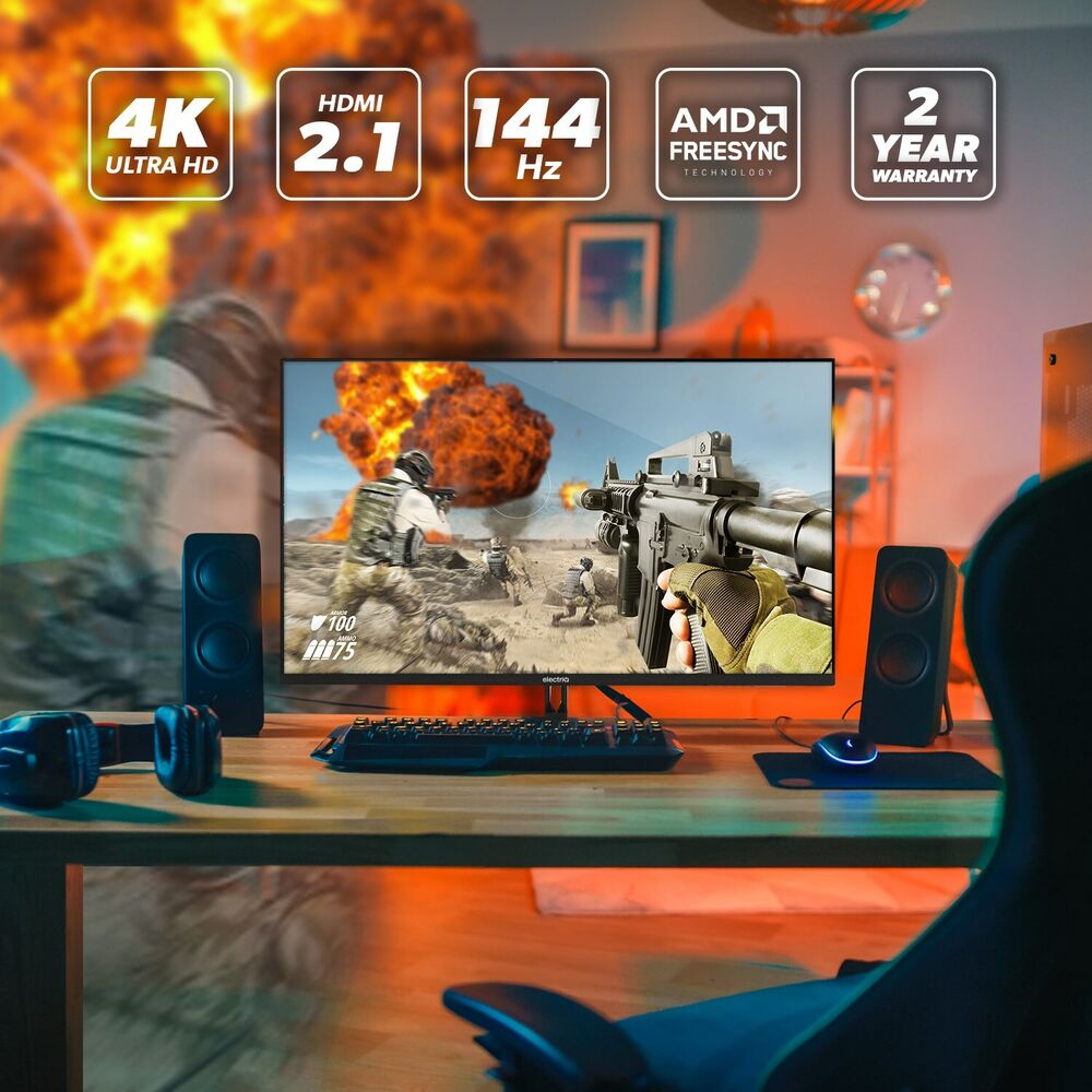 electriQ 32" PC & Console Gaming Monitor HDMI 2.1 4K 7ms 144Hz Refresh Rate
